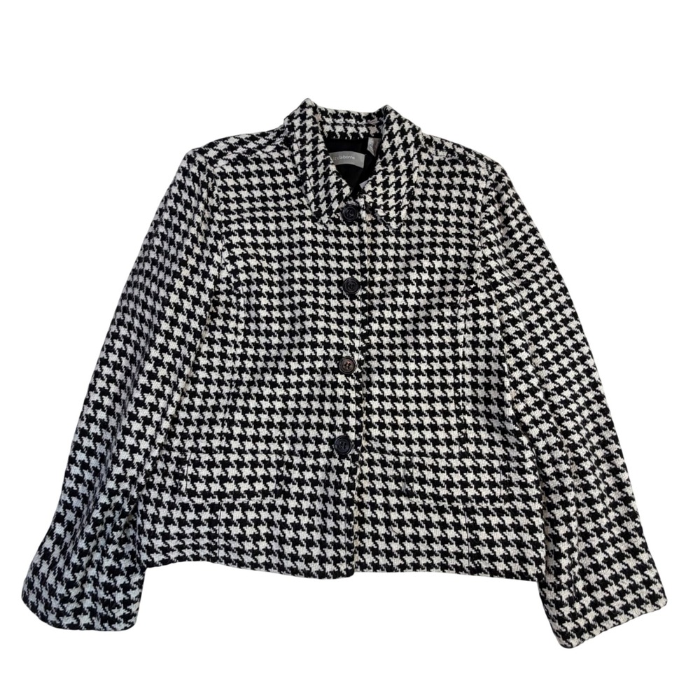 Liz Claiborne Wool Jacket – XL Black White Houndstooth Cropped - Picture 3 of 14